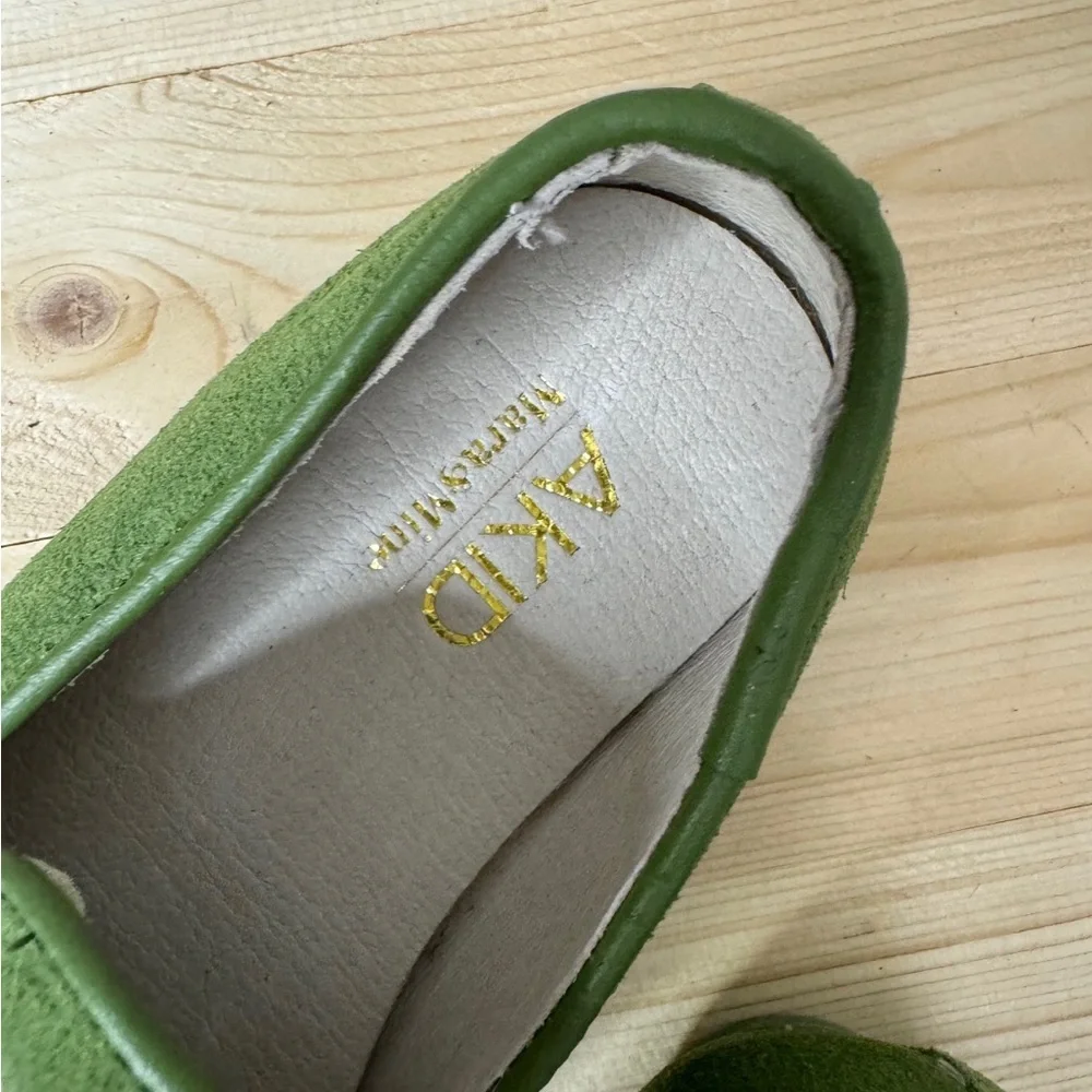 AKID Green Skeleton Loafers with Gold. Size 10, Excellent Condition. HTF